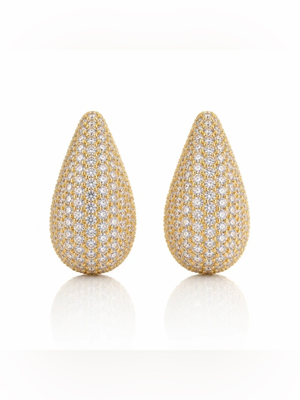 Gold Pave Teardrop Earrings with Crystal Detail